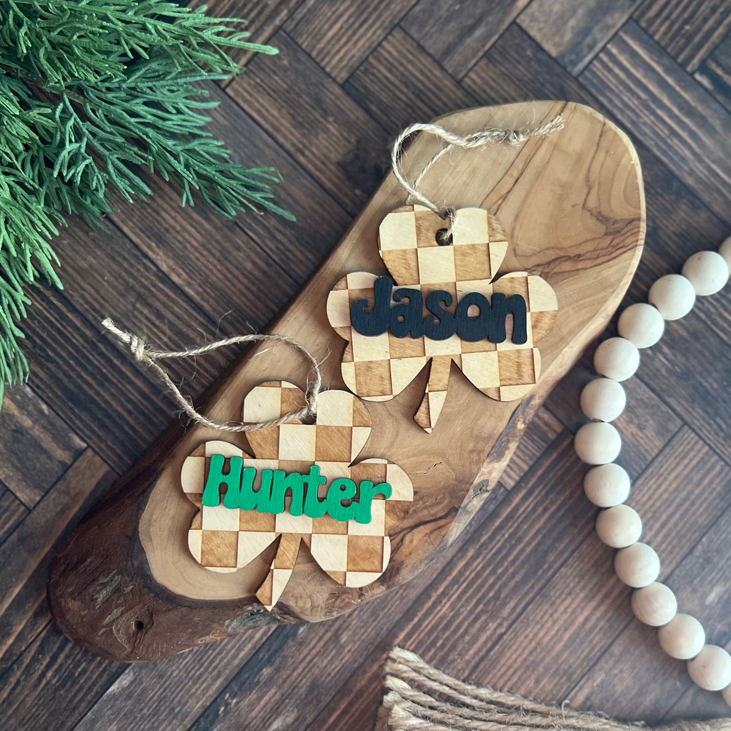 Personalized Checkered Shamrock Tags
