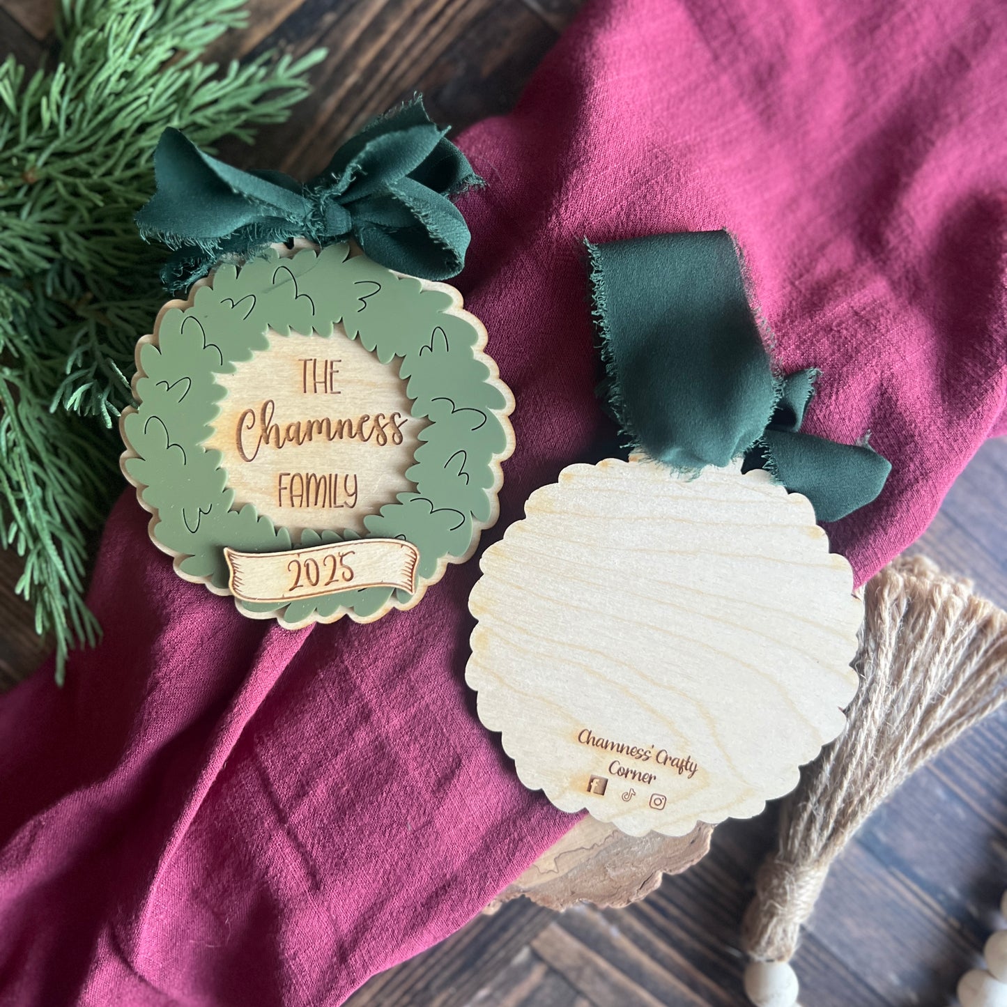 Personalized Family Wreath Christmas Ornament
