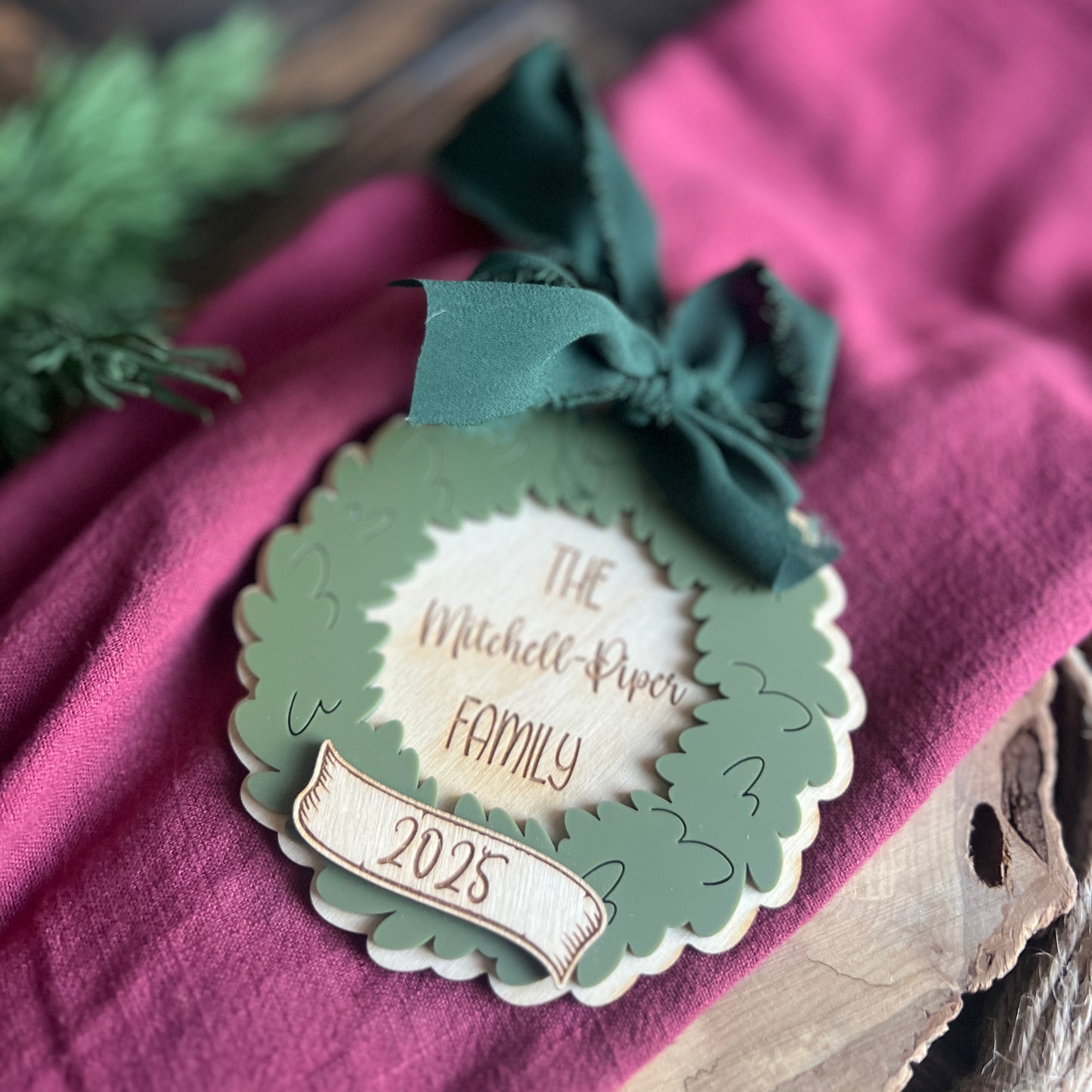 Personalized Family Wreath Christmas Ornament