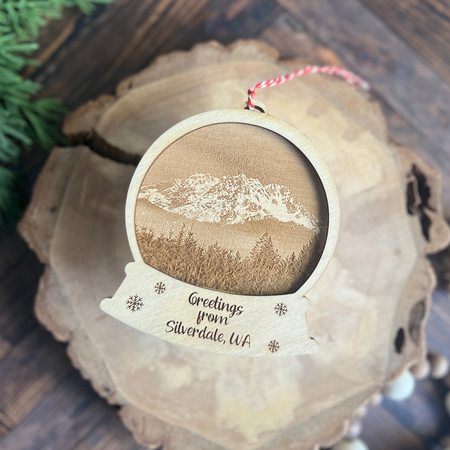 Pacific Northwest Photo Engraved Snow Globes Ornaments