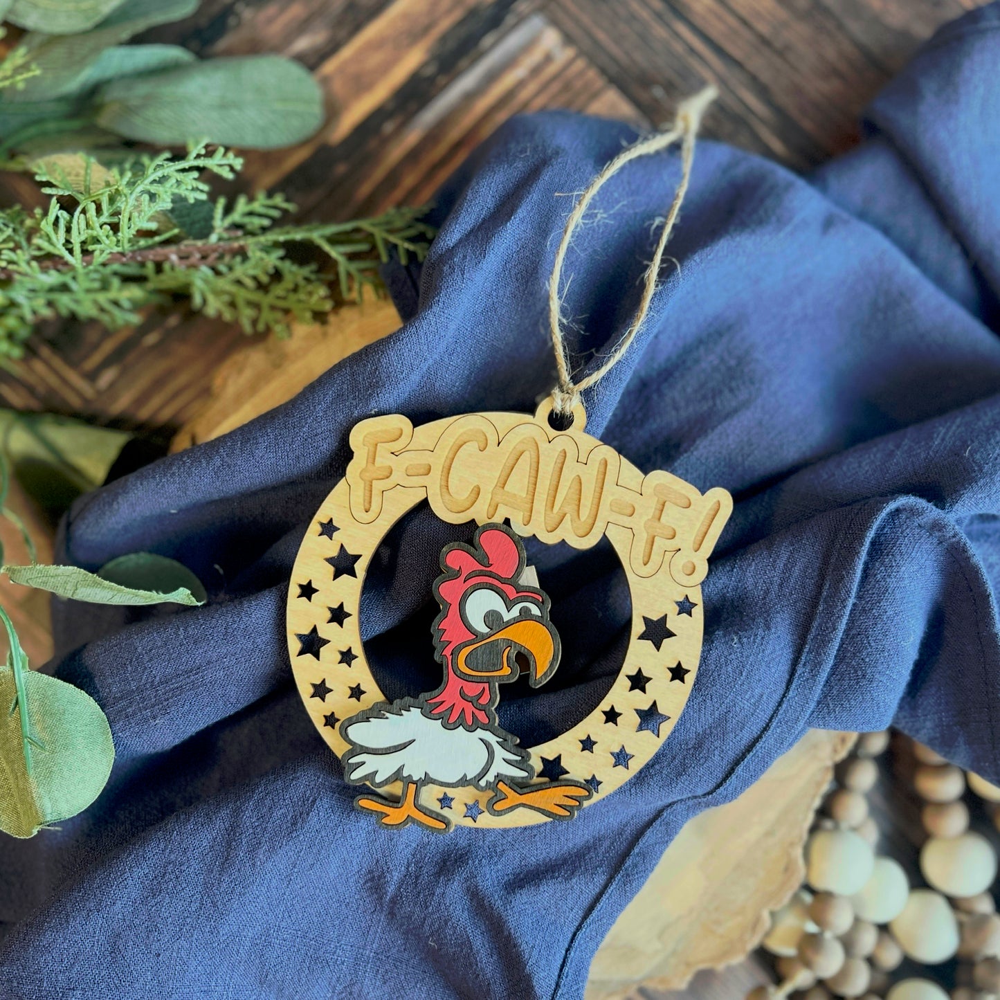 Cheeky Chicken F-Caw-F Ornament