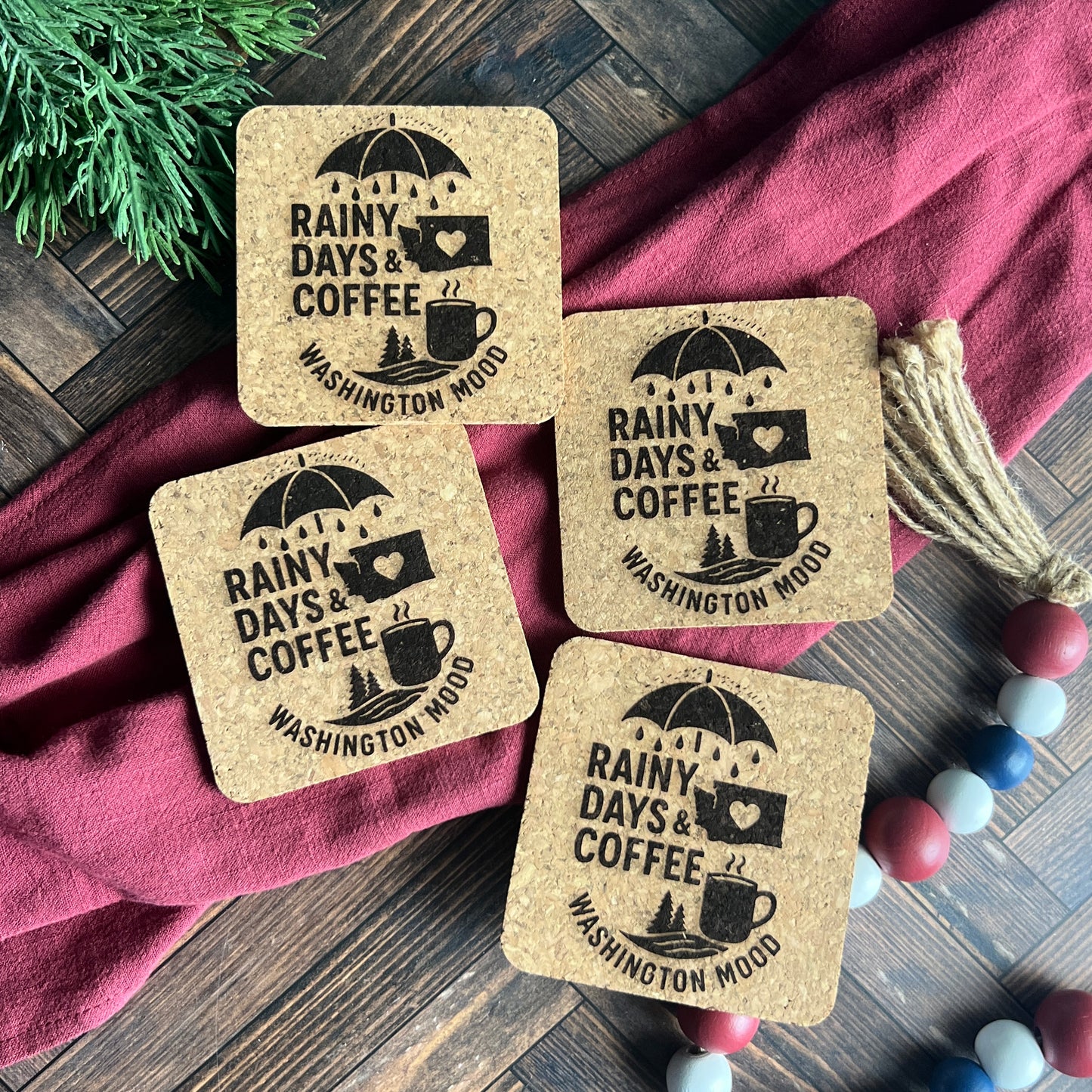 Rainy Days & Coffee Washington Mood Cork Coasters