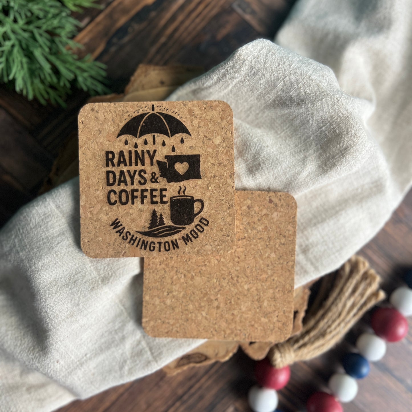 Rainy Days & Coffee Washington Mood Cork Coasters