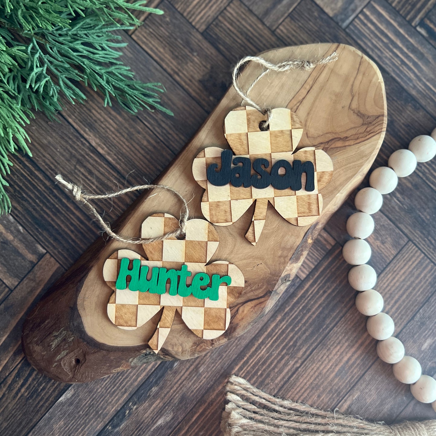 Personalized Checkered Shamrock Tags