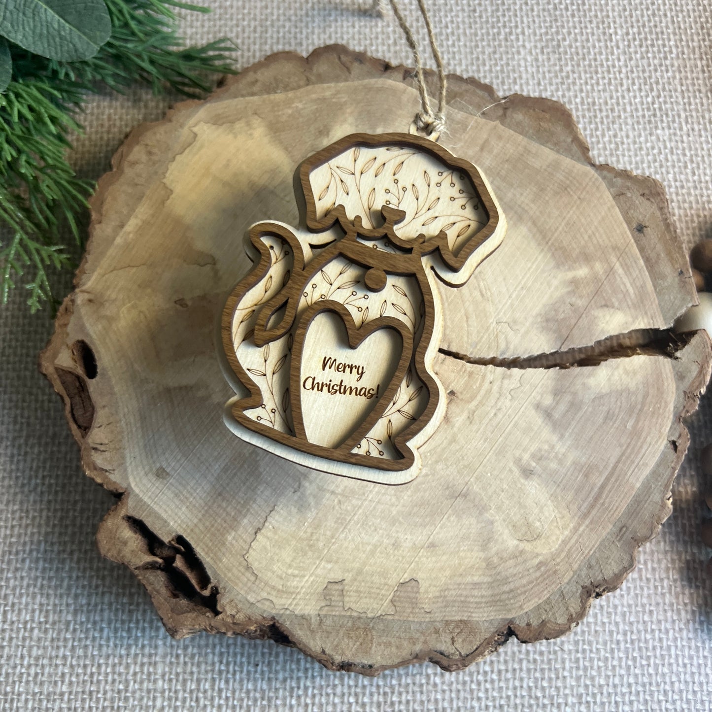 Dog with Heart Christmas Ornament