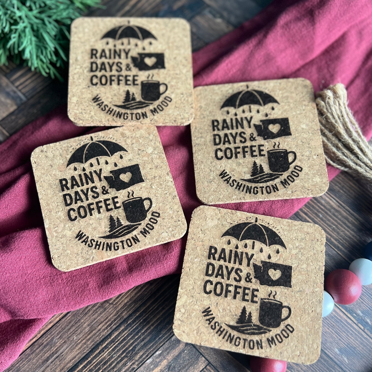 Rainy Days & Coffee Washington Mood Cork Coasters