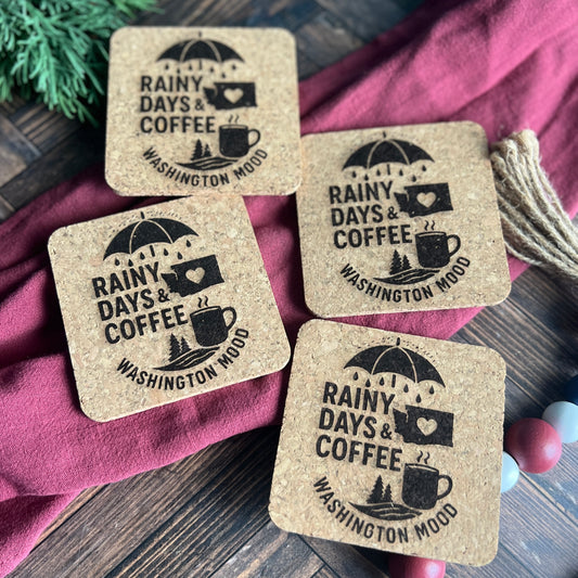 Rainy Days & Coffee Washington Mood Cork Coasters