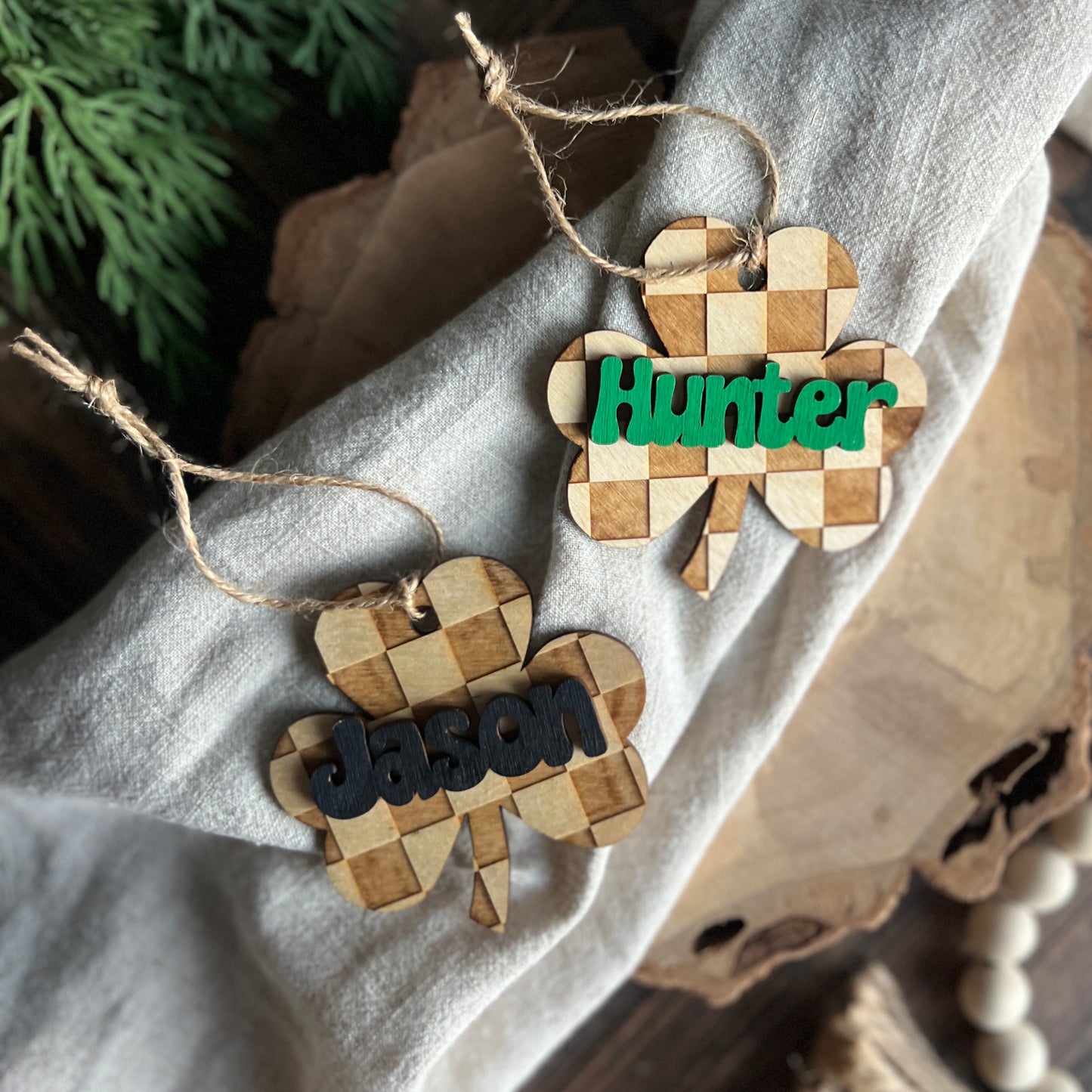 Personalized Checkered Shamrock Tags