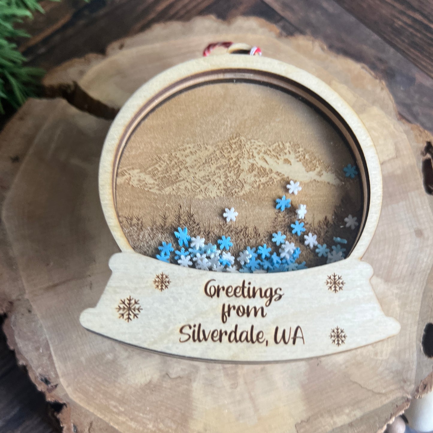 Pacific Northwest Photo Engraved Snow Globes Ornaments
