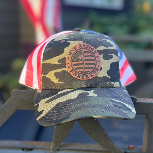 One Nation Under God Camo/American Flag Otto Classic Fit Trucker Hat