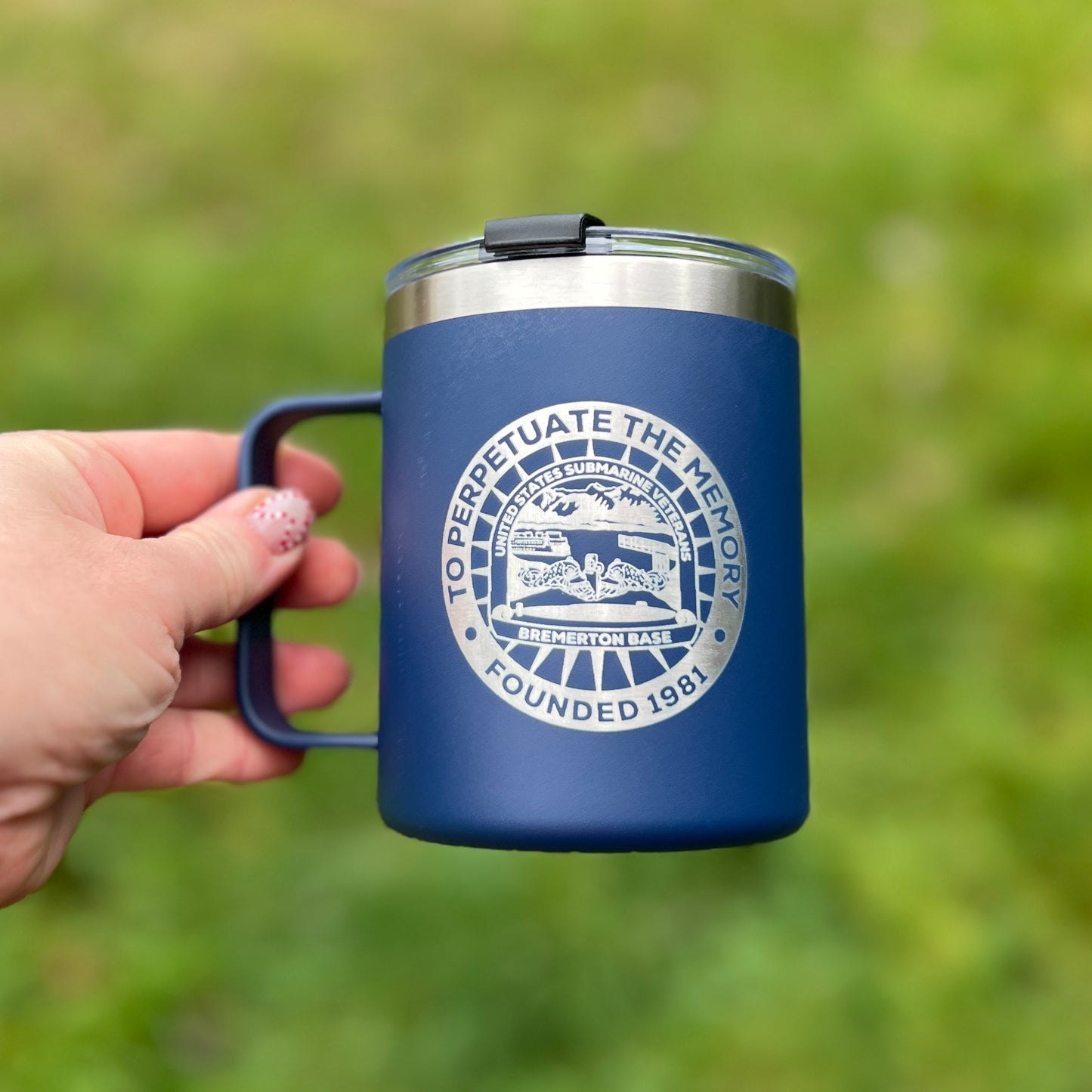 USSVI Bremerton Base 12 oz handled mug with lid