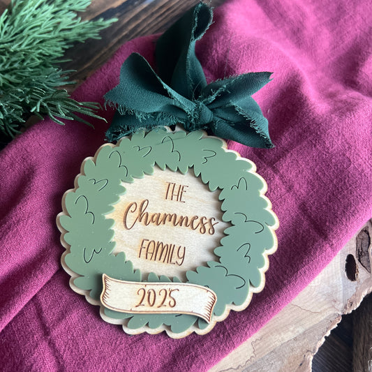 Personalized Family Wreath Christmas Ornament