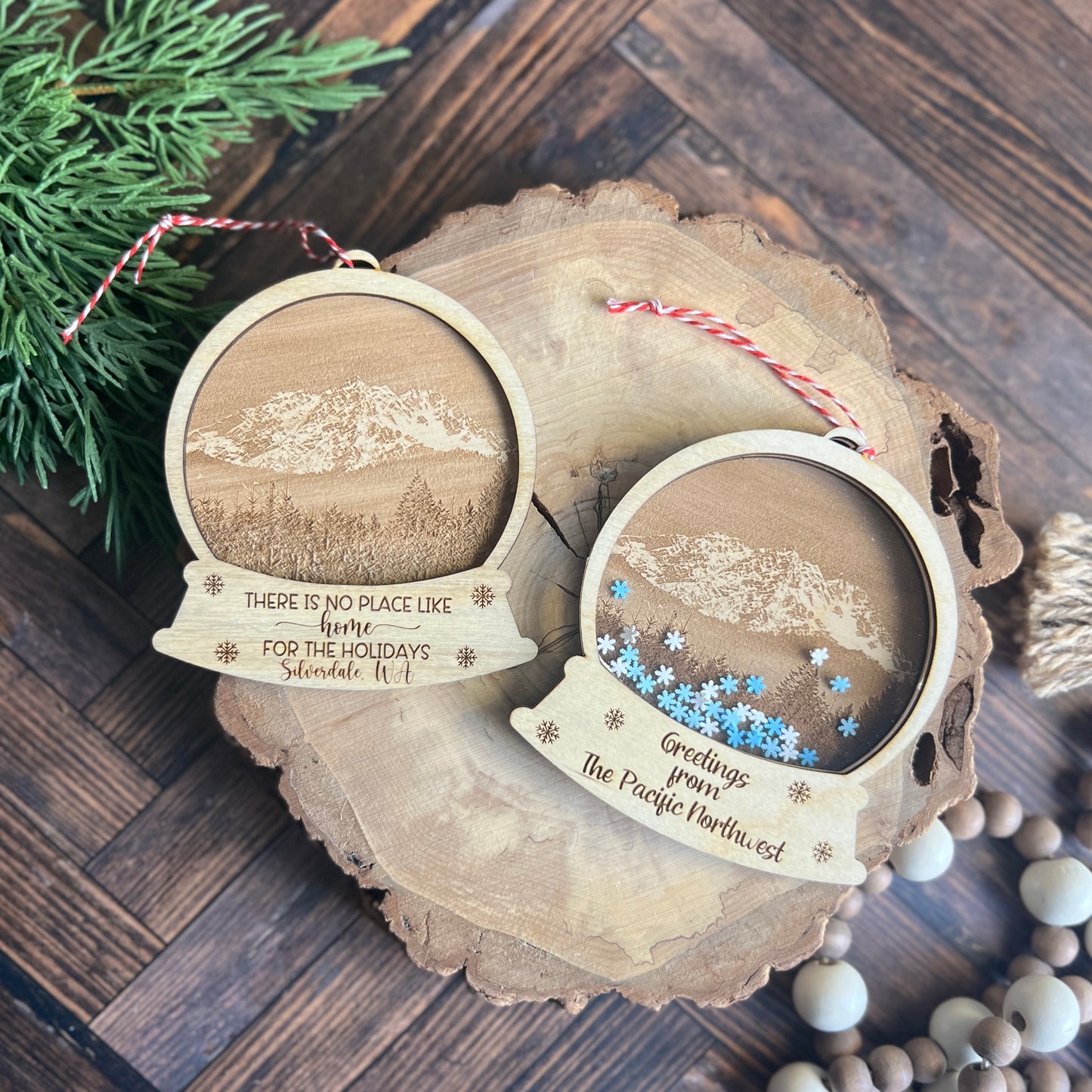 Pacific Northwest Photo Engraved Snow Globes Ornaments
