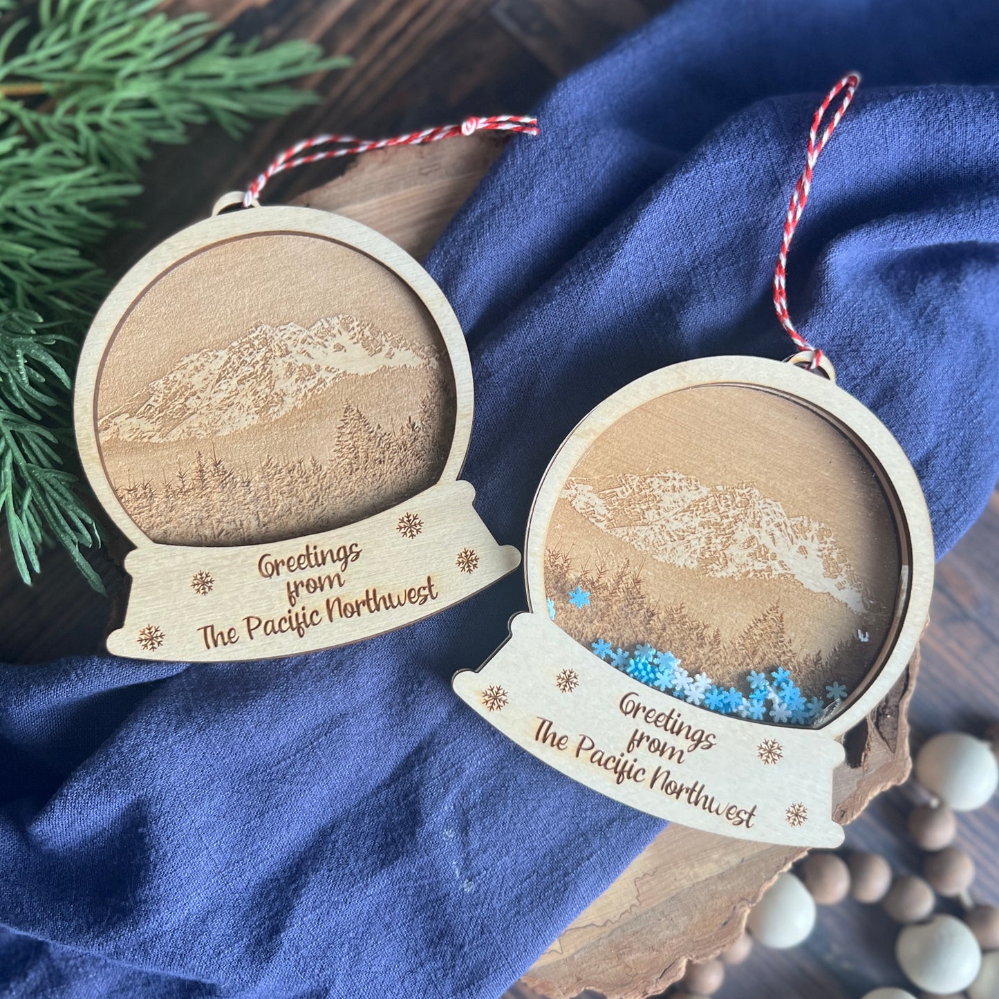Pacific Northwest Photo Engraved Snow Globes Ornaments