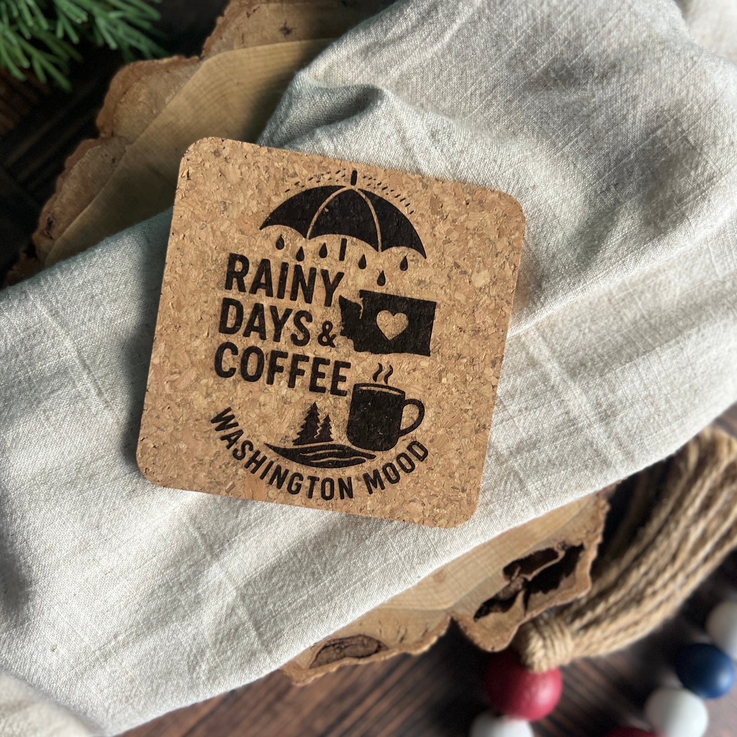 Rainy Days & Coffee Washington Mood Cork Coasters