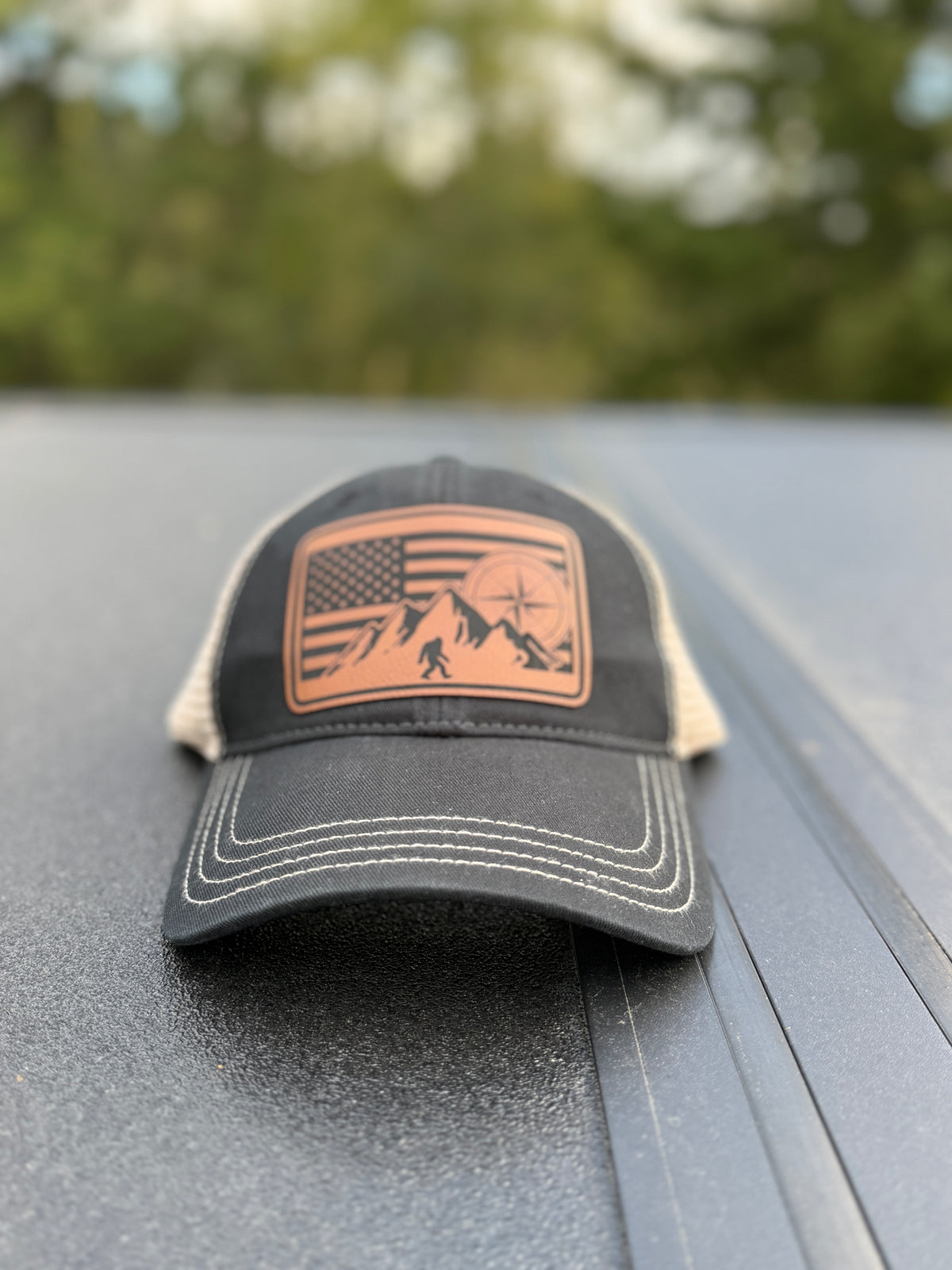 American Flag, Compass, Mountains and Bigfoot Richardson 111 Black/Khaki