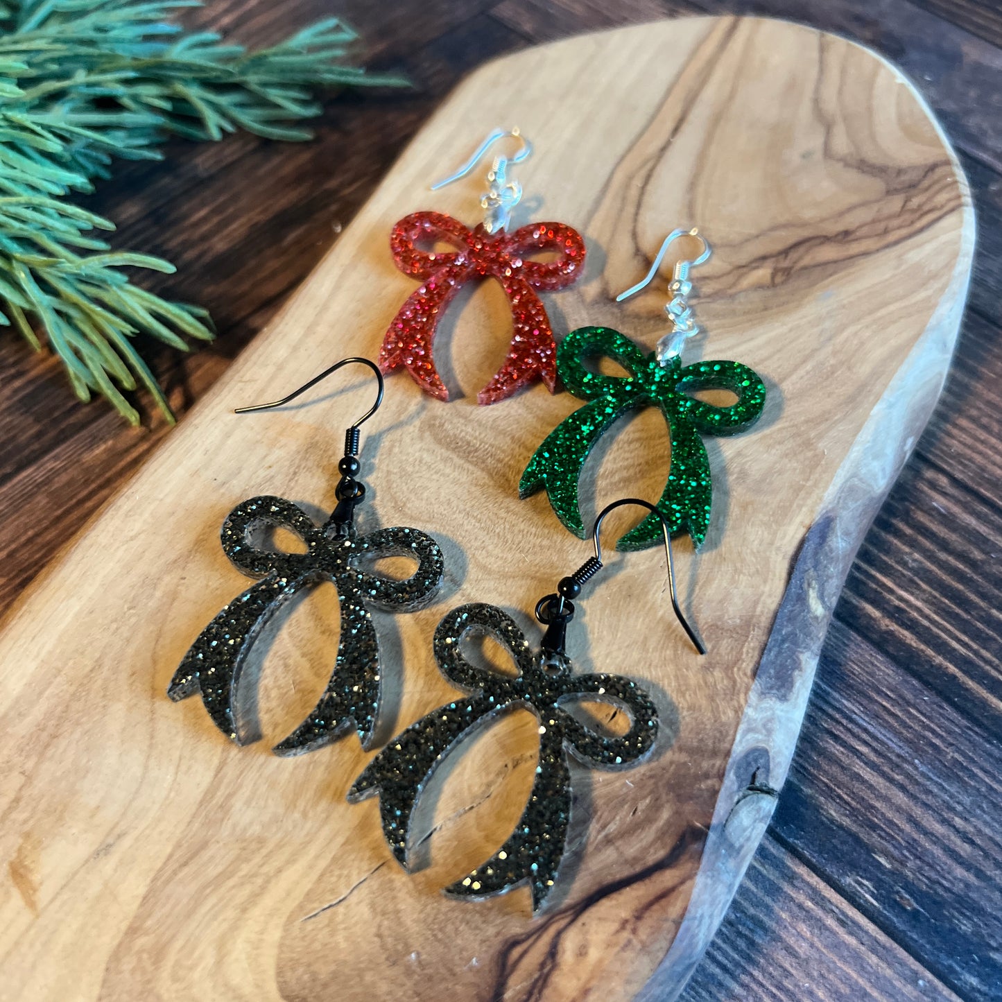 Black Glitter Bow Earrings