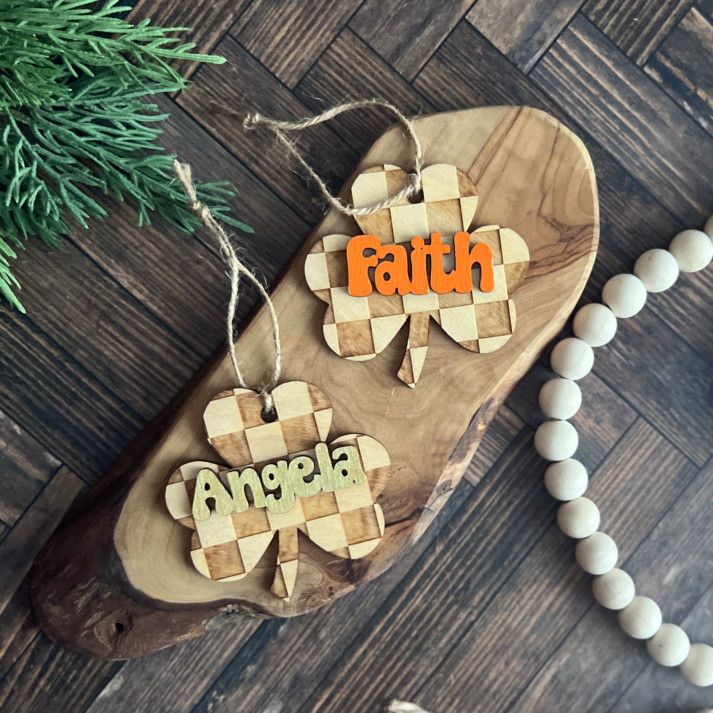 Personalized Checkered Shamrock Tags