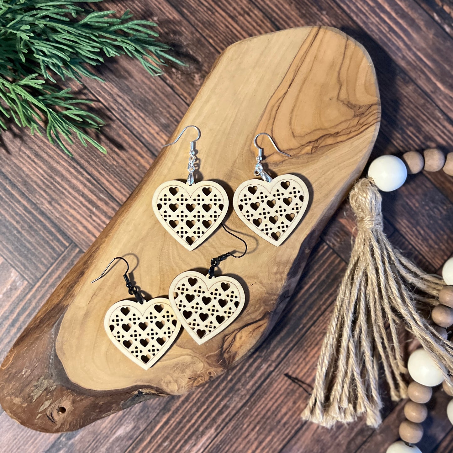 Valentine Heart Ratten Cane Earrings