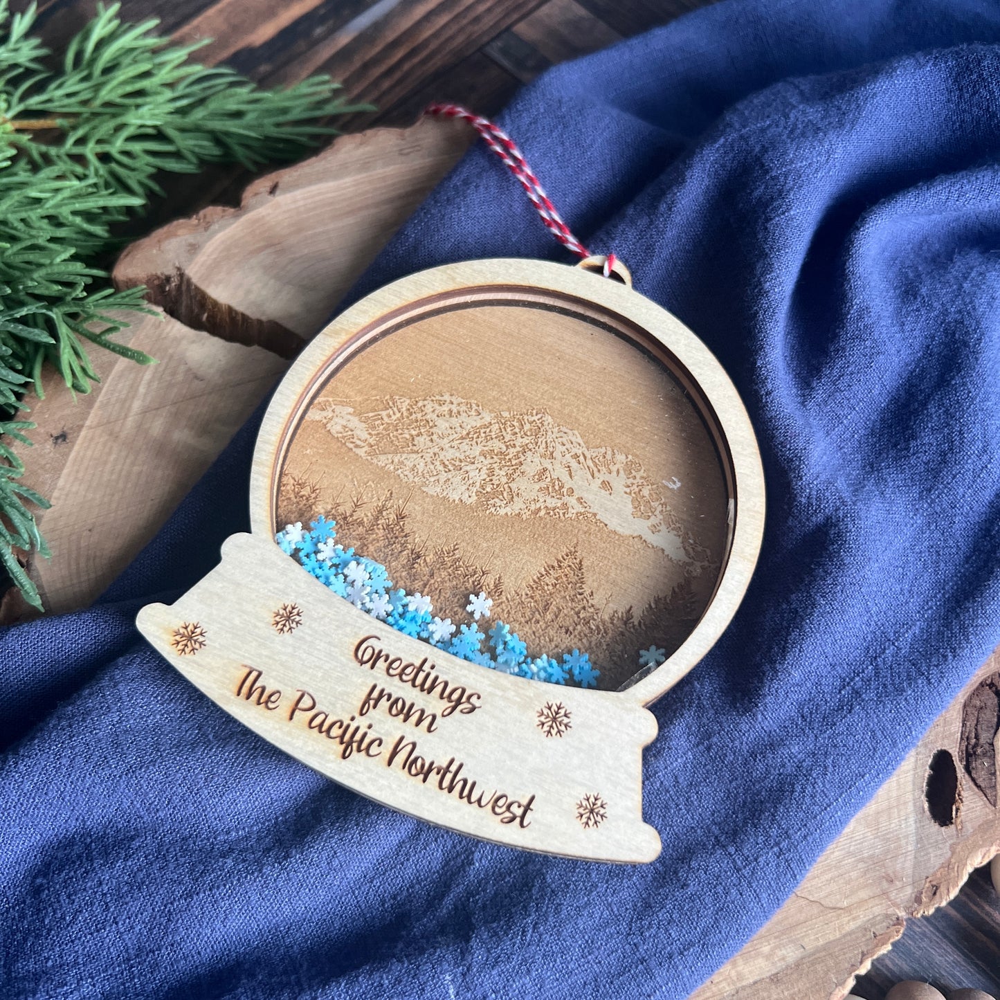 Pacific Northwest Photo Engraved Snow Globes Ornaments