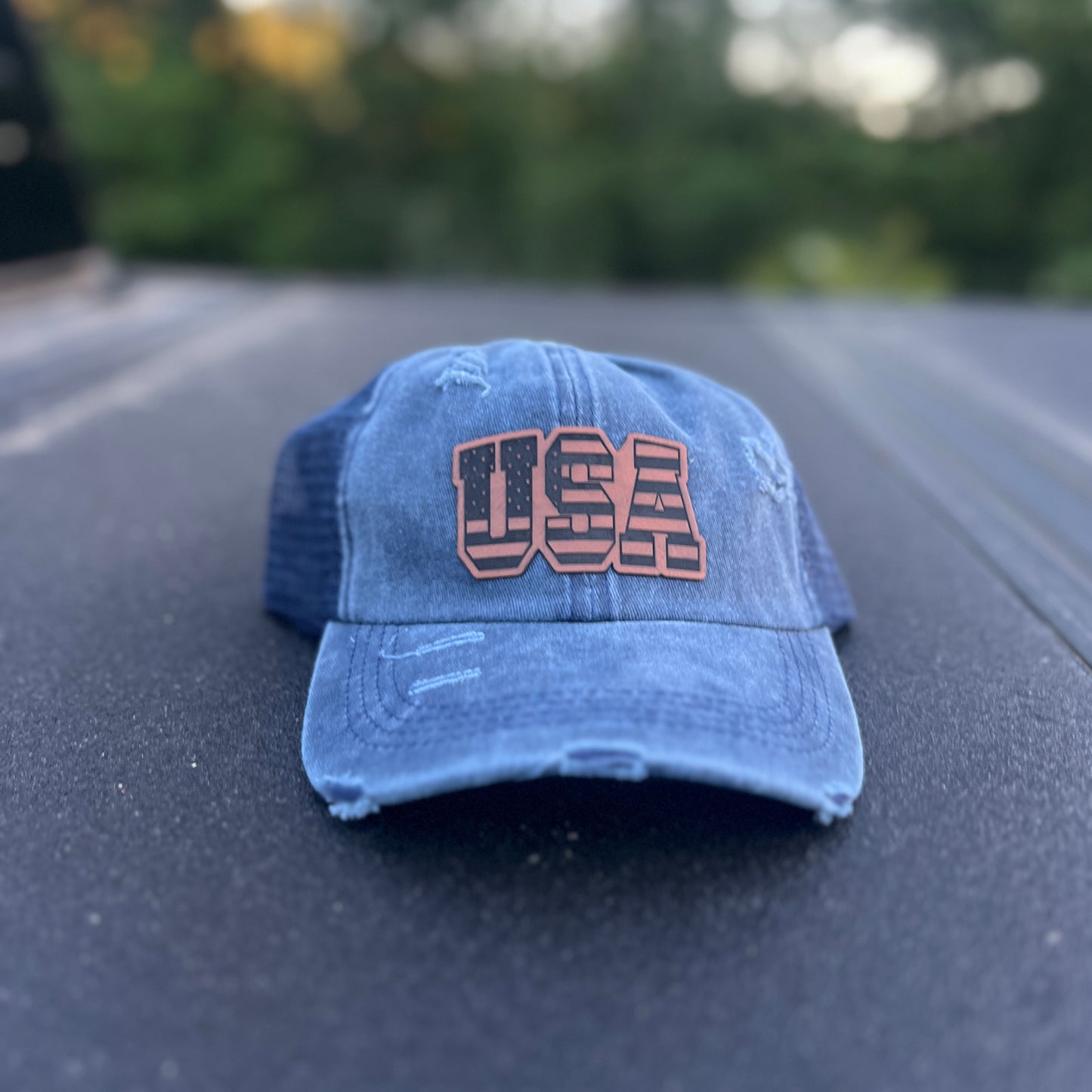 USA Distressed Ponytail Hat