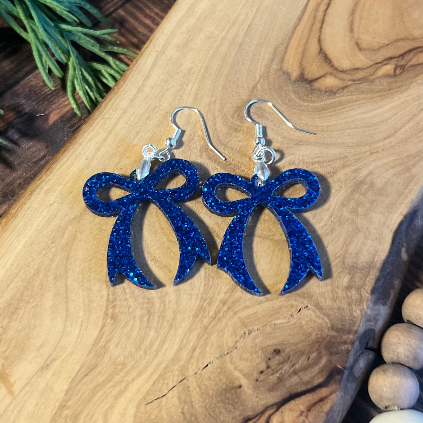 Blue Glitter Bow Earrings