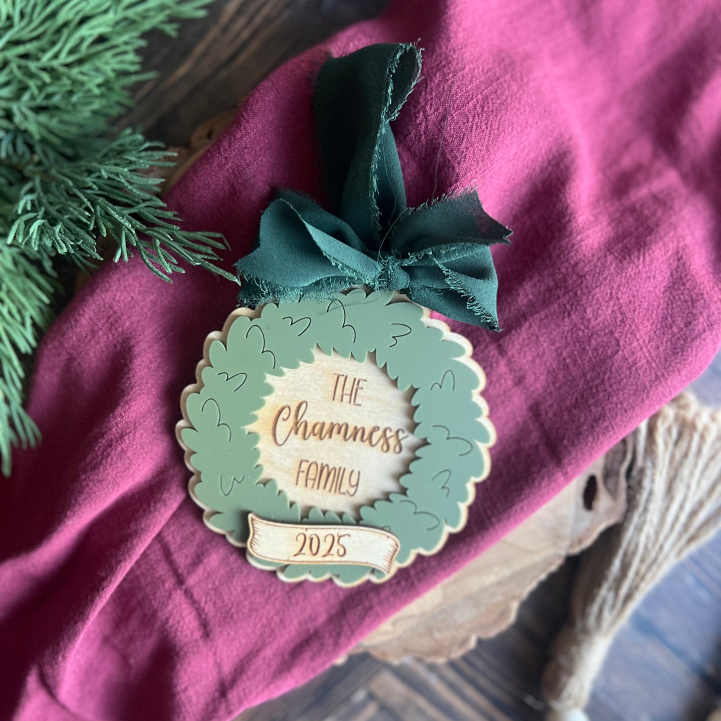 Personalized Family Wreath Christmas Ornament