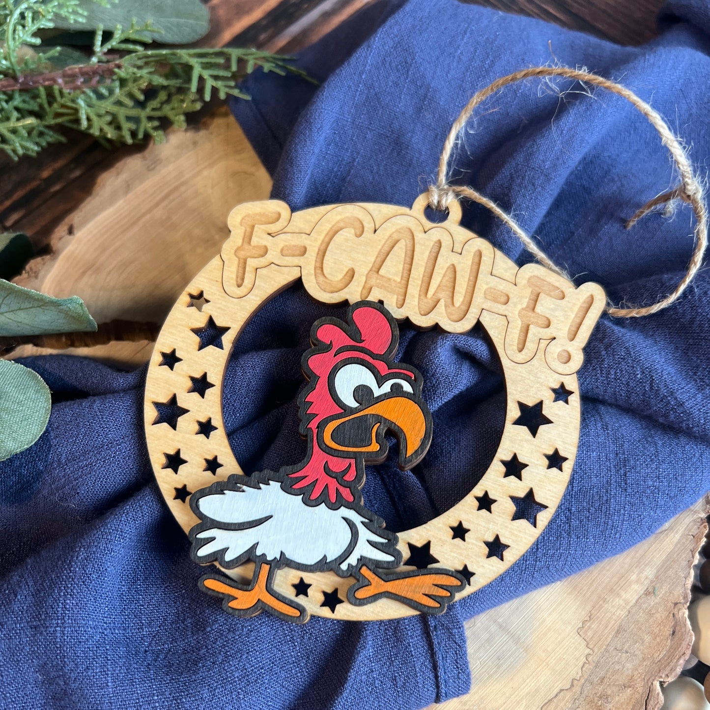 Cheeky Chicken F-Caw-F Ornament