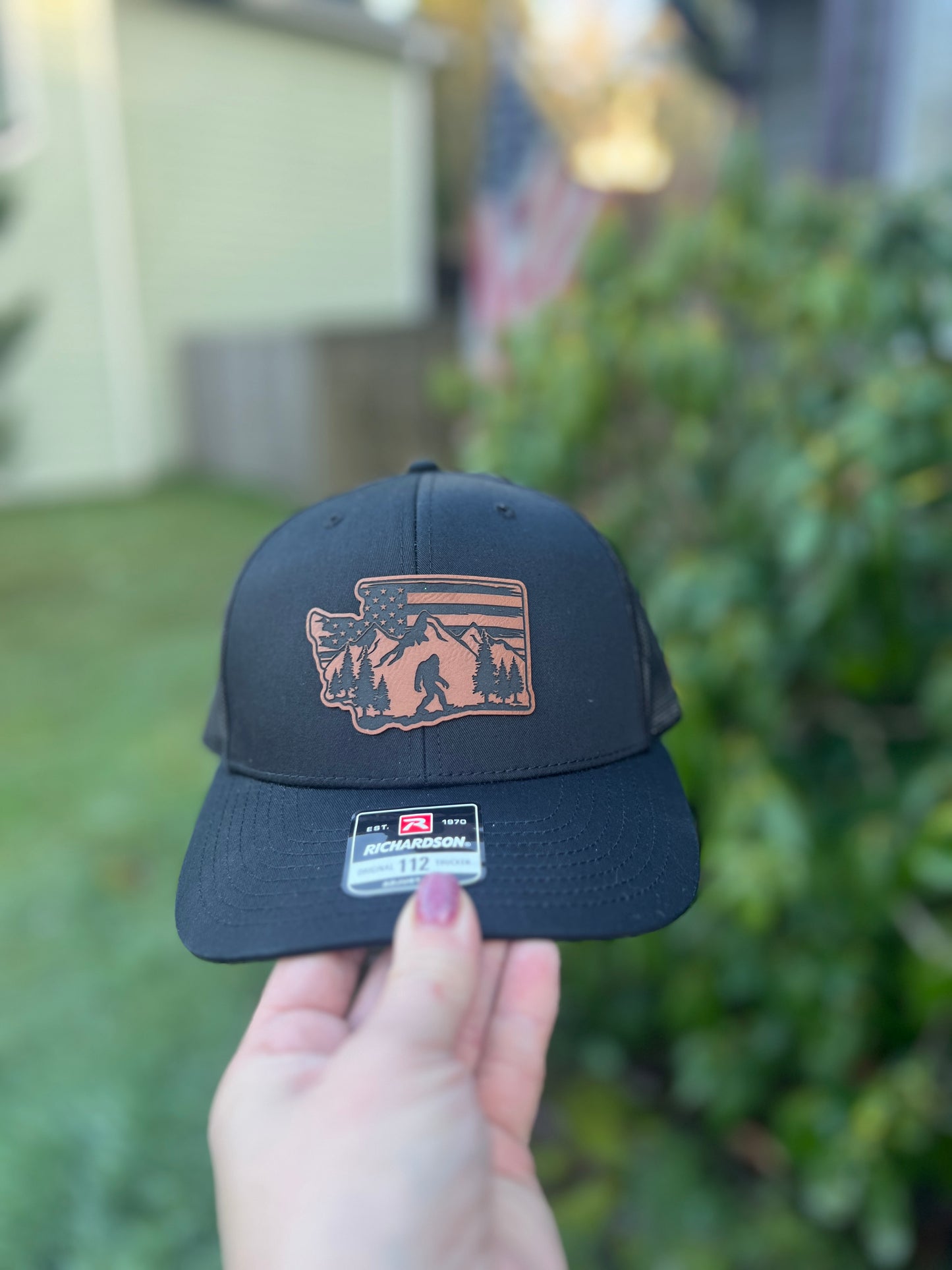 Bigfoot Washington State Richardson 112 Black/Black Trucker Hat
