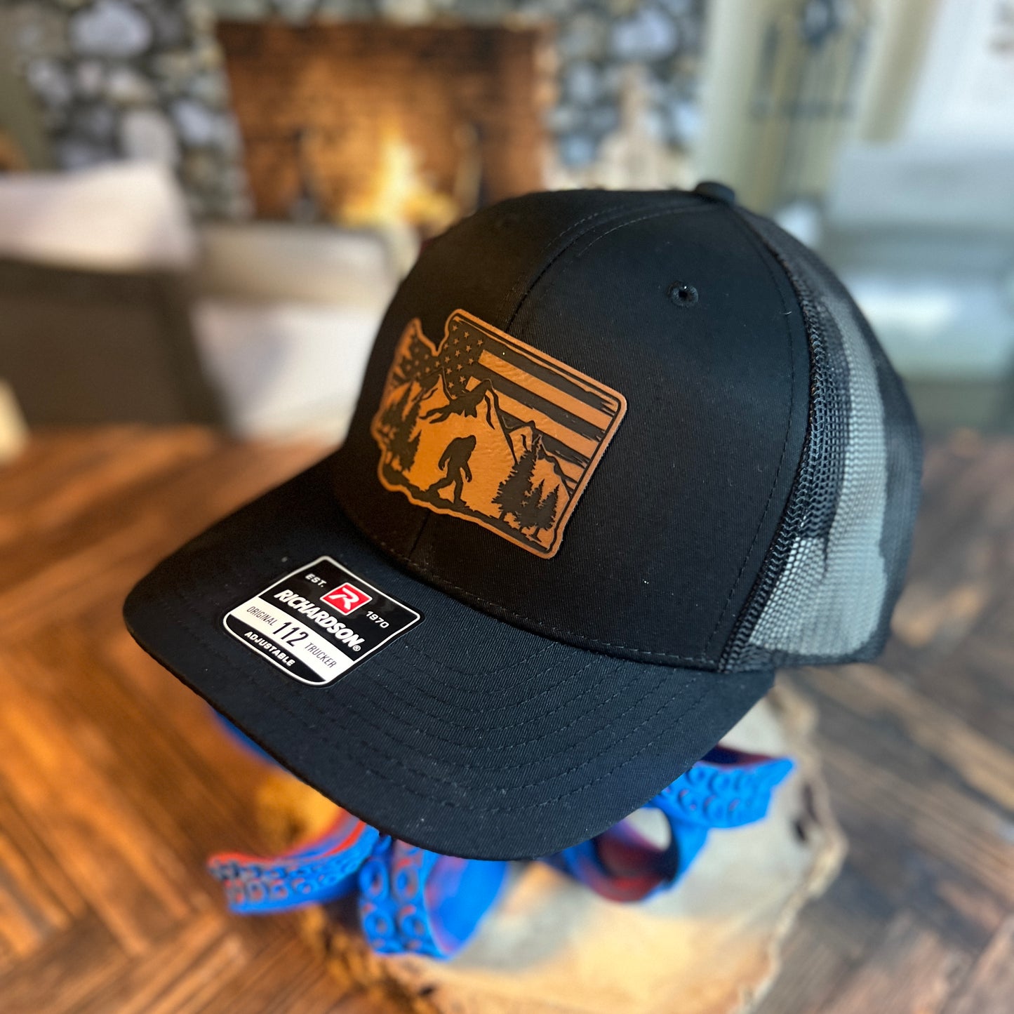 Bigfoot Washington State Richardson 112 Black/Black Trucker Hat