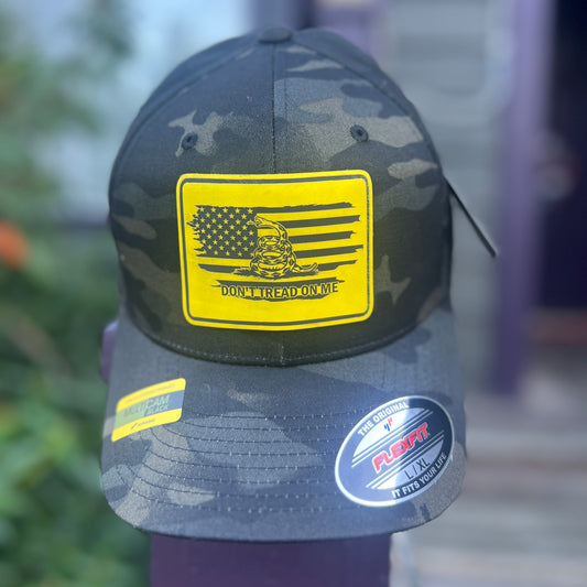 Don't Tread On Me Flex Fit Black Multi Camo Yupoong Large/Xlarge Hat