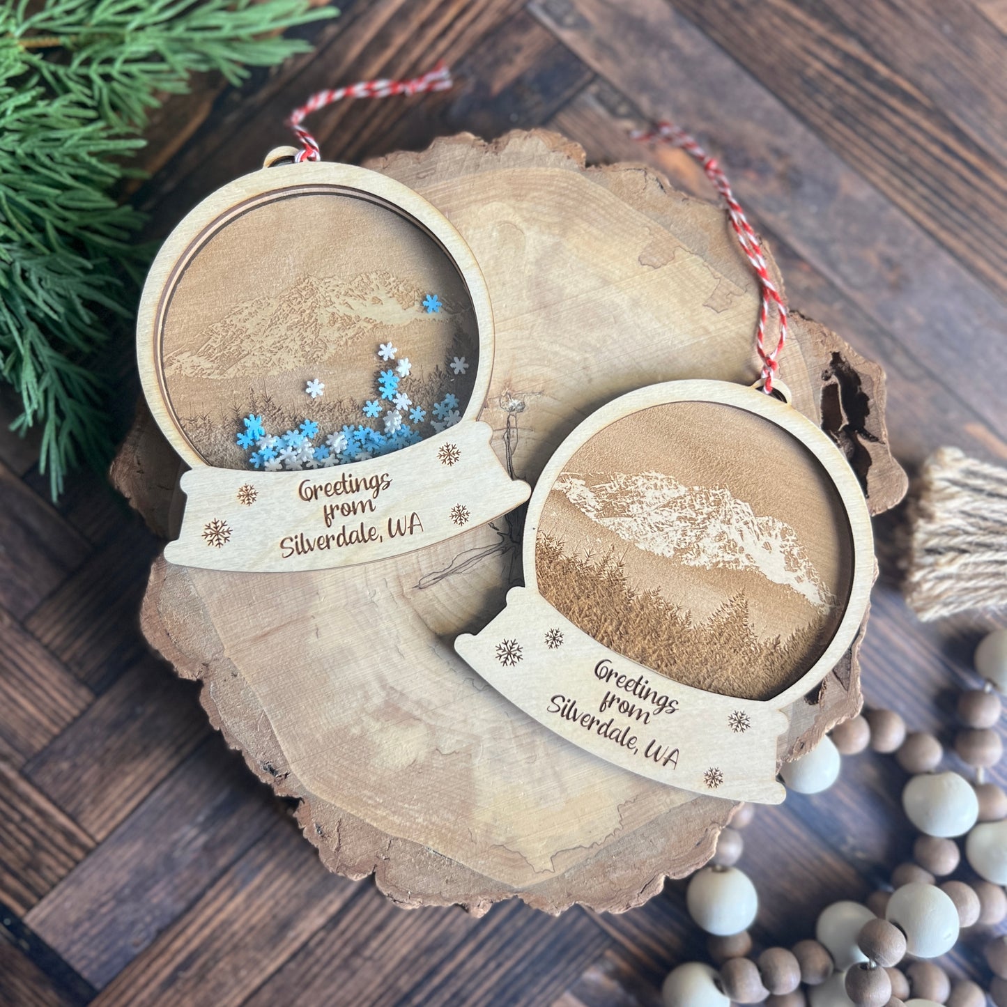 Pacific Northwest Photo Engraved Snow Globes Ornaments