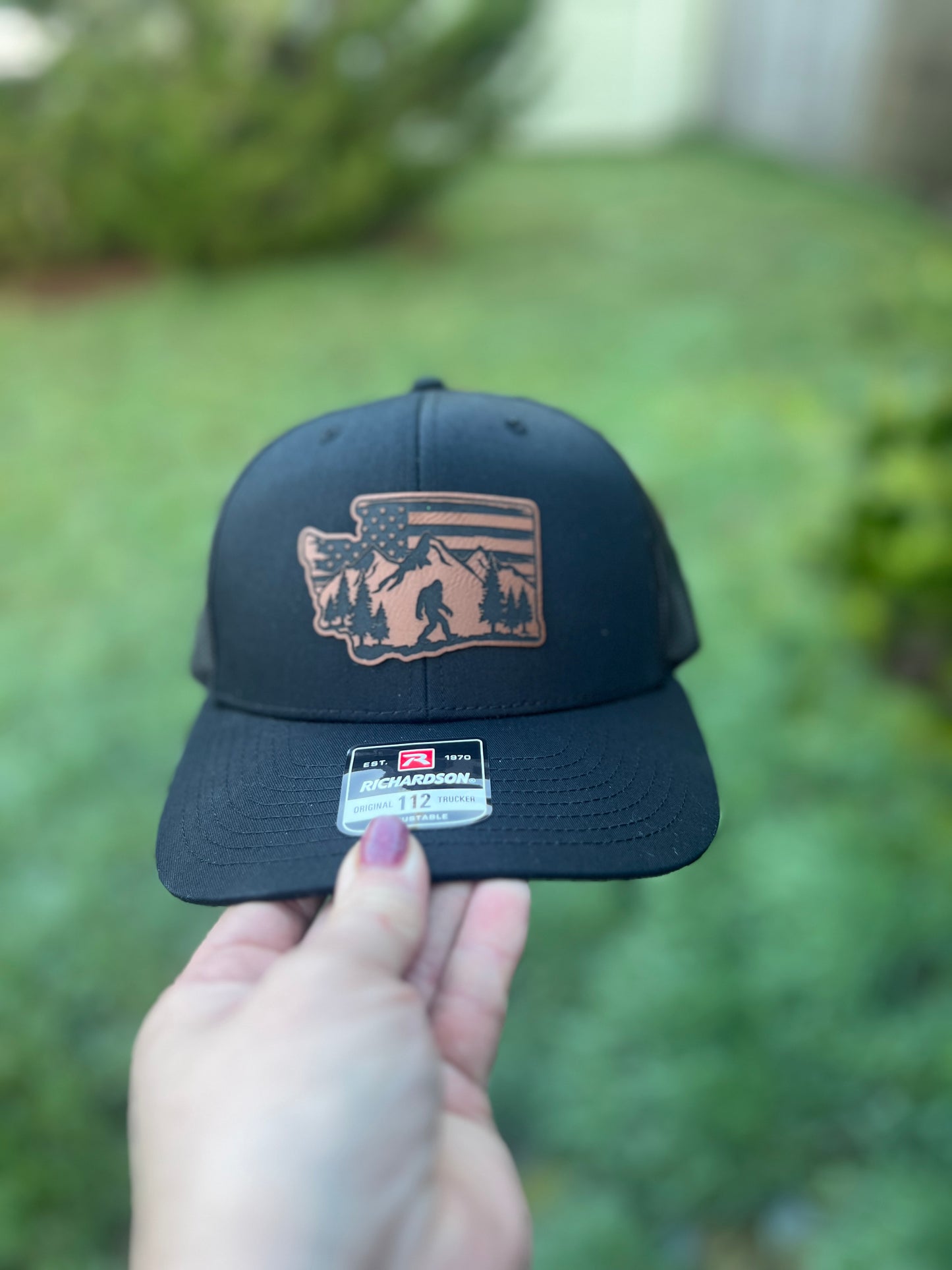 Bigfoot Washington State Richardson 112 Black/Black Trucker Hat