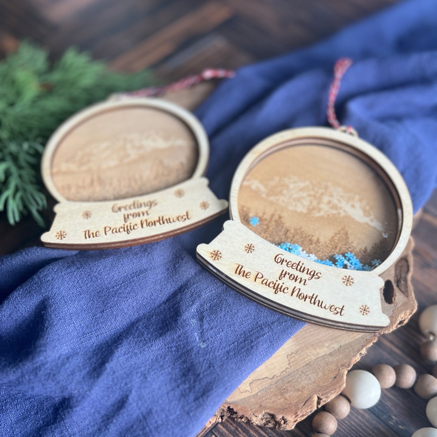 Pacific Northwest Photo Engraved Snow Globes Ornaments