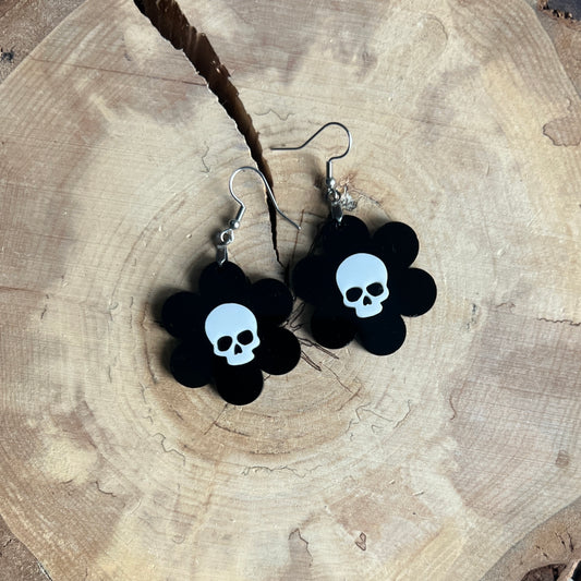 Spooky Skull & Daisy Earrings