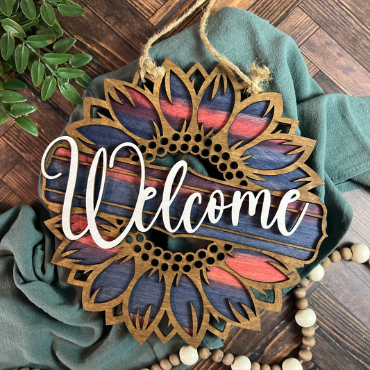 Welcome Patriotic Sunflower Sign