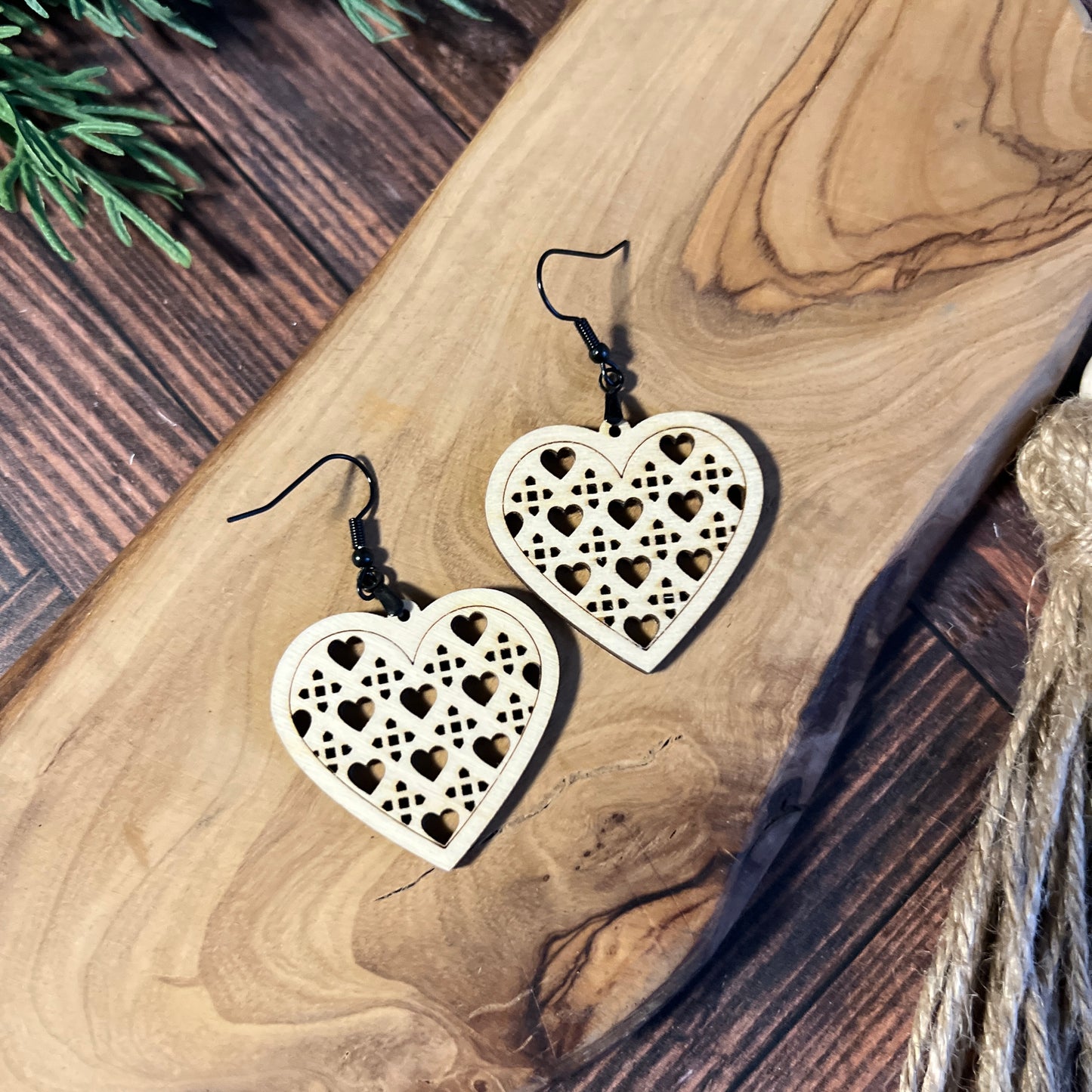 Valentine Heart Ratten Cane Earrings