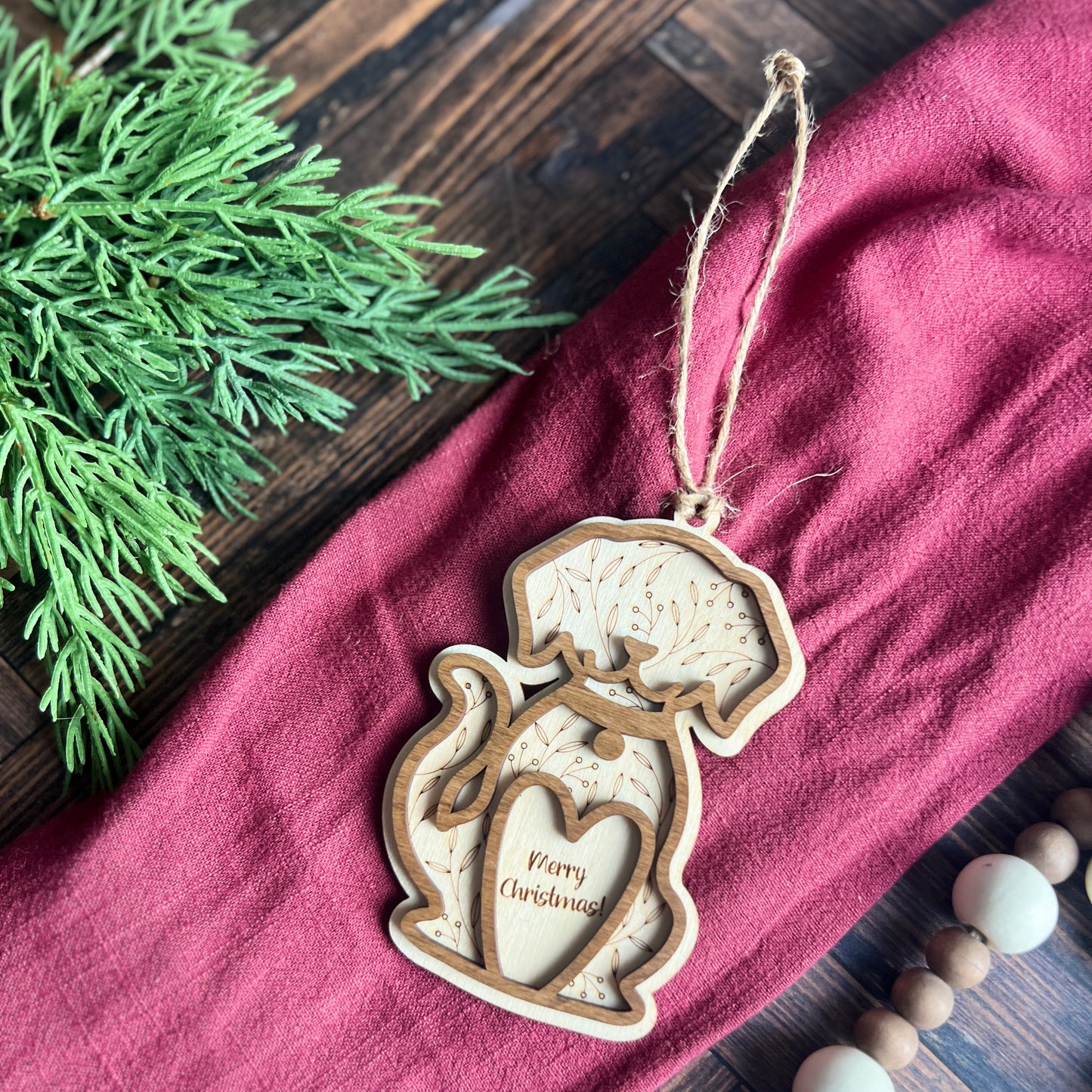 Dog with Heart Christmas Ornament