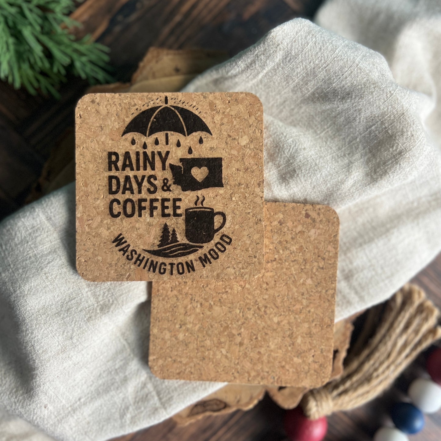 Rainy Days & Coffee Washington Mood Cork Coasters