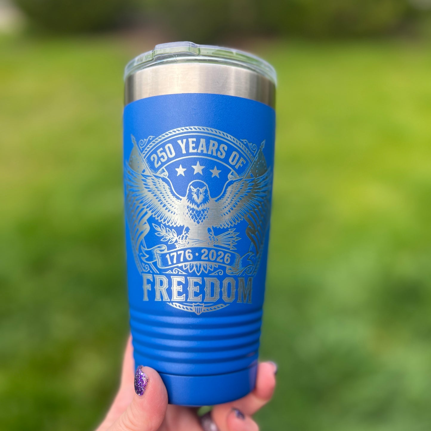 250th Anniversary USA Tumbler 20 oz Laser Engraved Patriotic Cup America