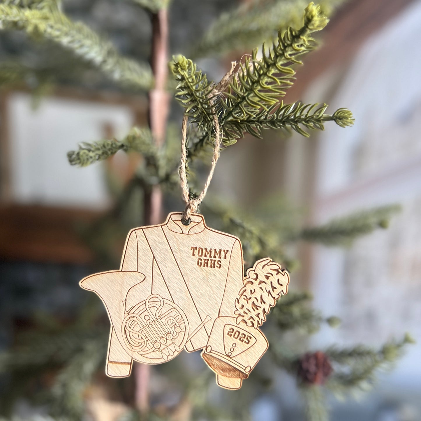 Personalized French Horn Wooden Christmas Ornament
