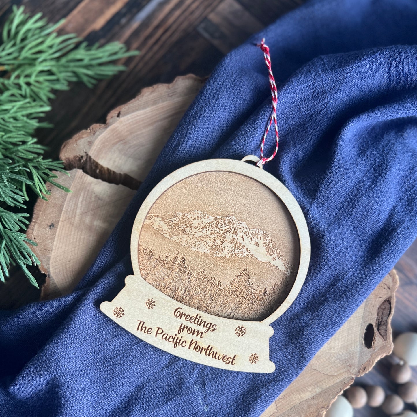 Pacific Northwest Photo Engraved Snow Globes Ornaments