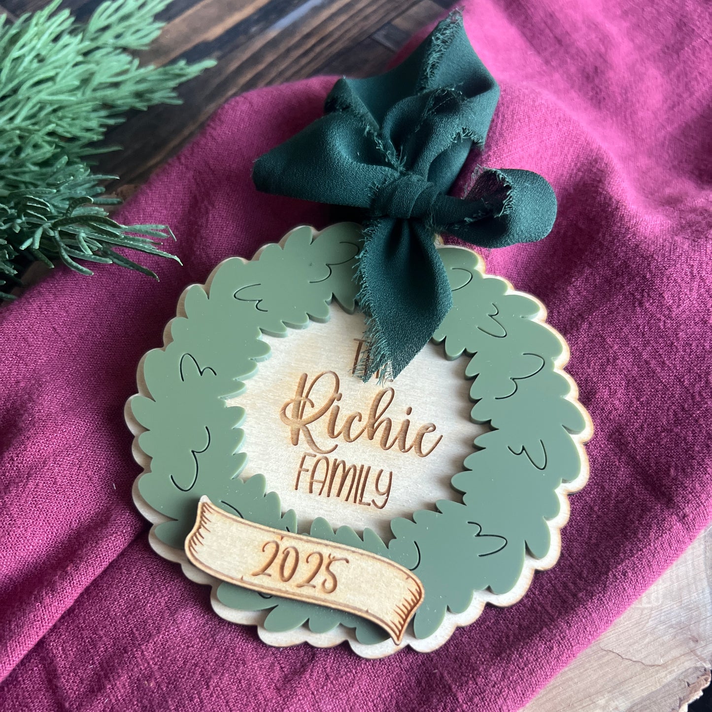 Personalized Family Wreath Christmas Ornament