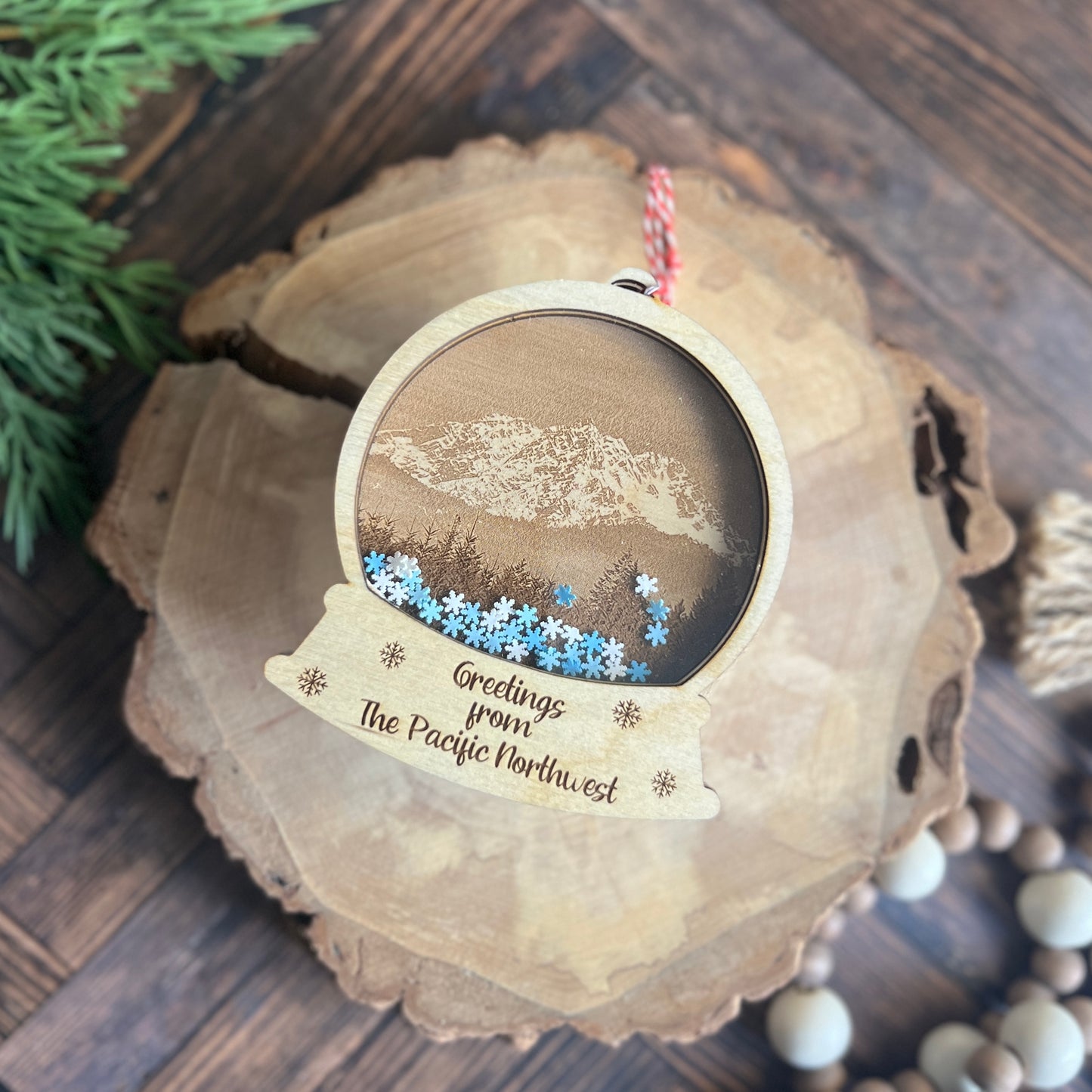 Pacific Northwest Photo Engraved Snow Globes Ornaments