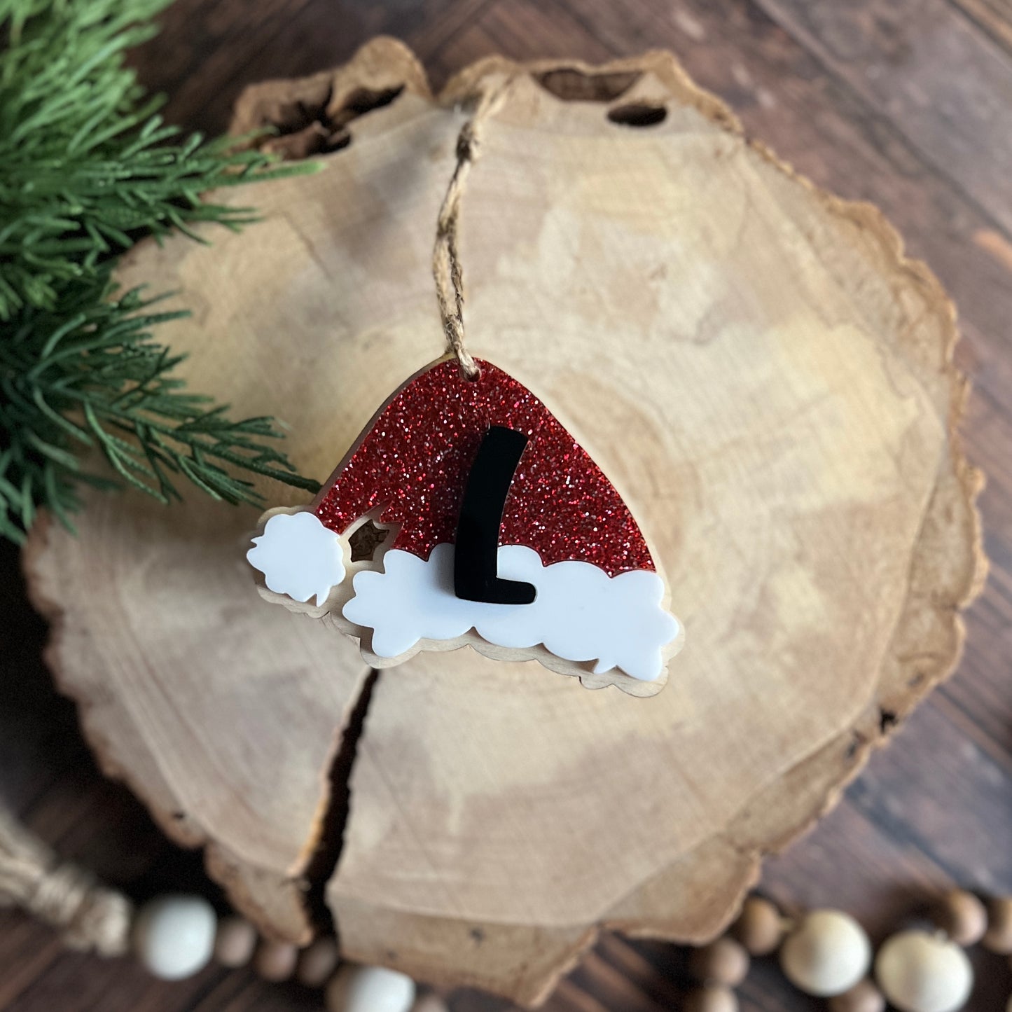 Christmas Monogram Santa Hat Ornament