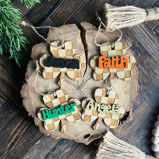 Personalized Checkered Shamrock Tags