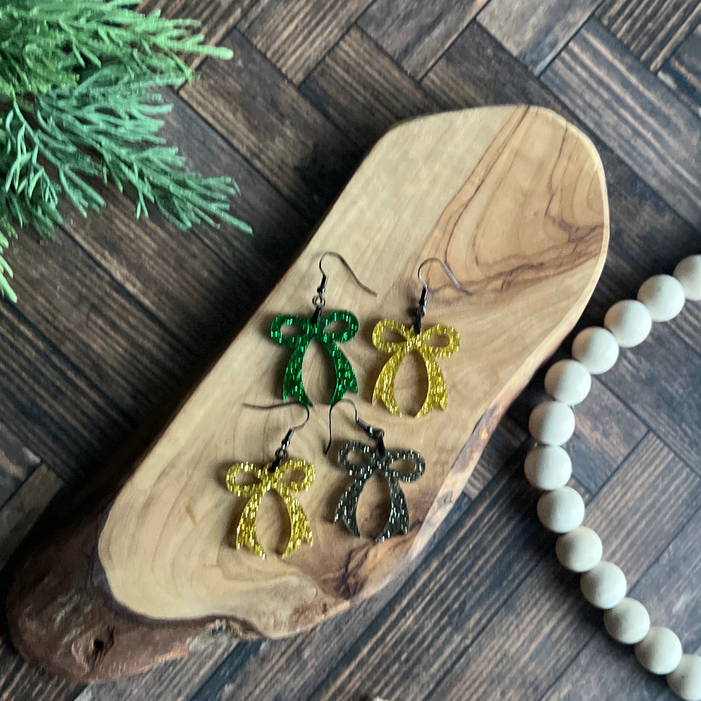 Green and Black Glitter Bow Earrings