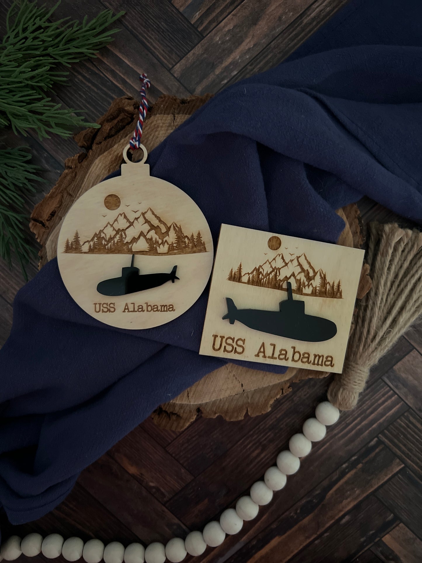 Submarine Wood Christmas Ornament