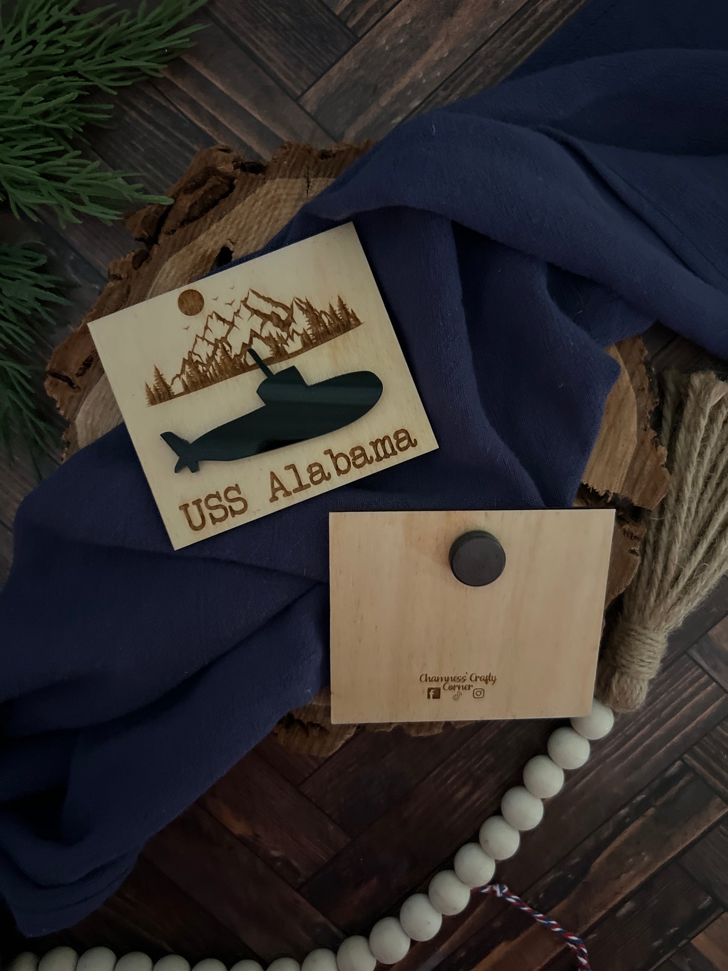 Submarine Wood Christmas Ornament