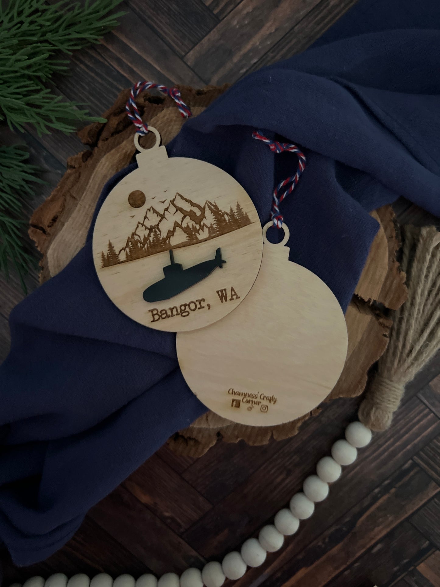 Submarine Wood Christmas Ornament